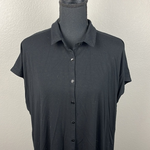 Eileen Fisher Shirt Dress Button Front Polo Collar Short Sleeves Black Knit M - Picture 4 of 10